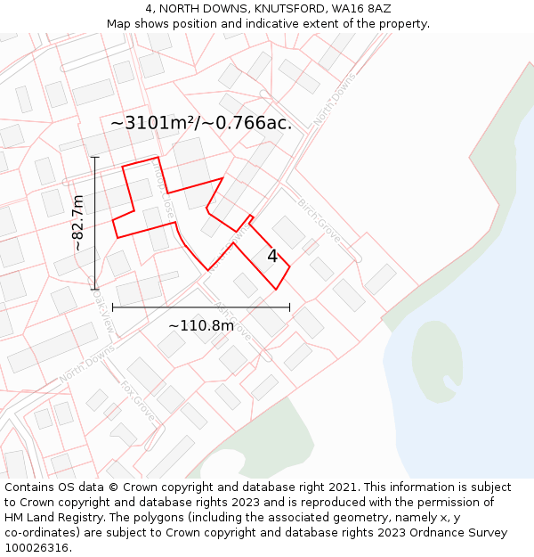 4, NORTH DOWNS, KNUTSFORD, WA16 8AZ: Plot and title map