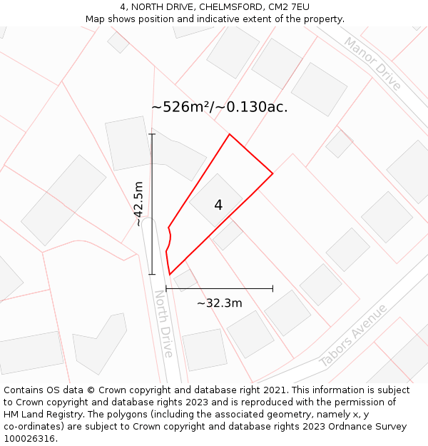 4, NORTH DRIVE, CHELMSFORD, CM2 7EU: Plot and title map