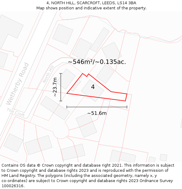 4, NORTH HILL, SCARCROFT, LEEDS, LS14 3BA: Plot and title map