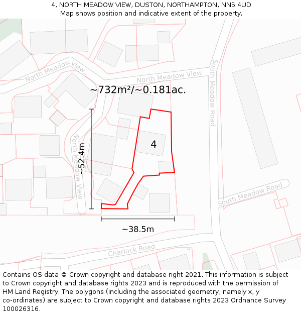 4, NORTH MEADOW VIEW, DUSTON, NORTHAMPTON, NN5 4UD: Plot and title map