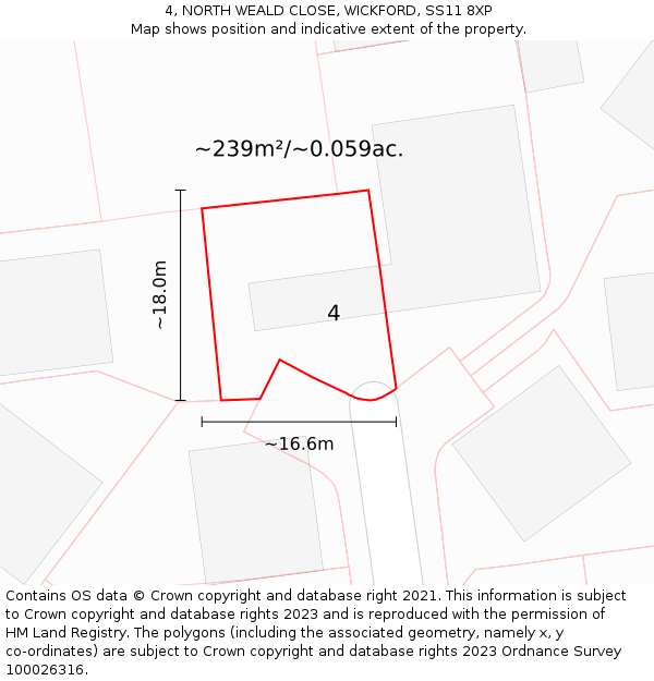 4, NORTH WEALD CLOSE, WICKFORD, SS11 8XP: Plot and title map