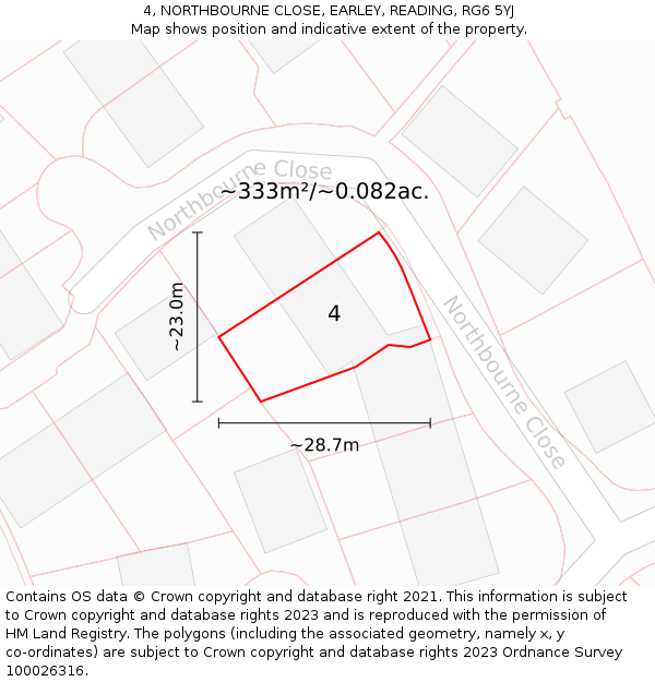 4, NORTHBOURNE CLOSE, EARLEY, READING, RG6 5YJ: Plot and title map