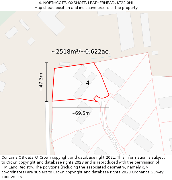 4, NORTHCOTE, OXSHOTT, LEATHERHEAD, KT22 0HL: Plot and title map