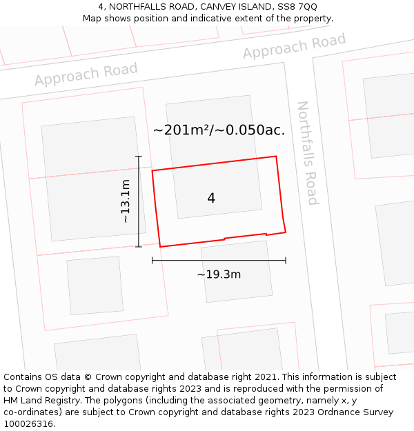 4, NORTHFALLS ROAD, CANVEY ISLAND, SS8 7QQ: Plot and title map