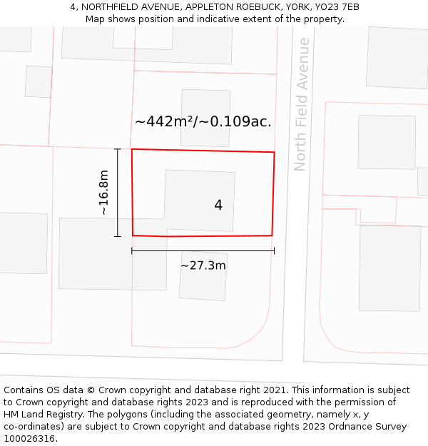 4, NORTHFIELD AVENUE, APPLETON ROEBUCK, YORK, YO23 7EB: Plot and title map