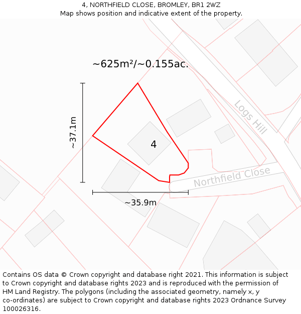 4, NORTHFIELD CLOSE, BROMLEY, BR1 2WZ: Plot and title map