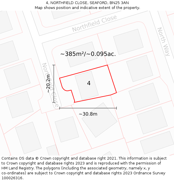 4, NORTHFIELD CLOSE, SEAFORD, BN25 3AN: Plot and title map