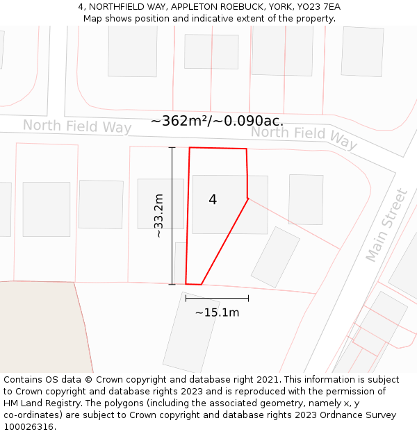 4, NORTHFIELD WAY, APPLETON ROEBUCK, YORK, YO23 7EA: Plot and title map