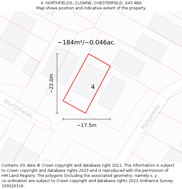 4, NORTHFIELDS, CLOWNE, CHESTERFIELD, S43 4BA: Plot and title map