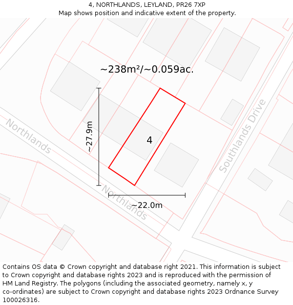 4, NORTHLANDS, LEYLAND, PR26 7XP: Plot and title map
