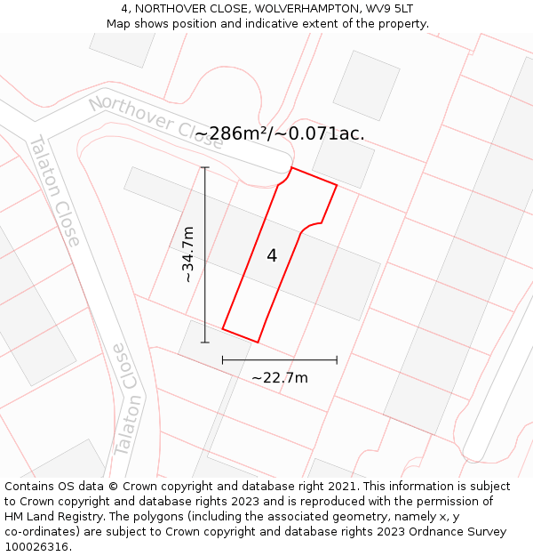 4, NORTHOVER CLOSE, WOLVERHAMPTON, WV9 5LT: Plot and title map