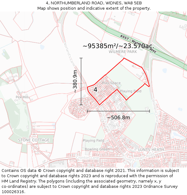 4, NORTHUMBERLAND ROAD, WIDNES, WA8 5EB: Plot and title map