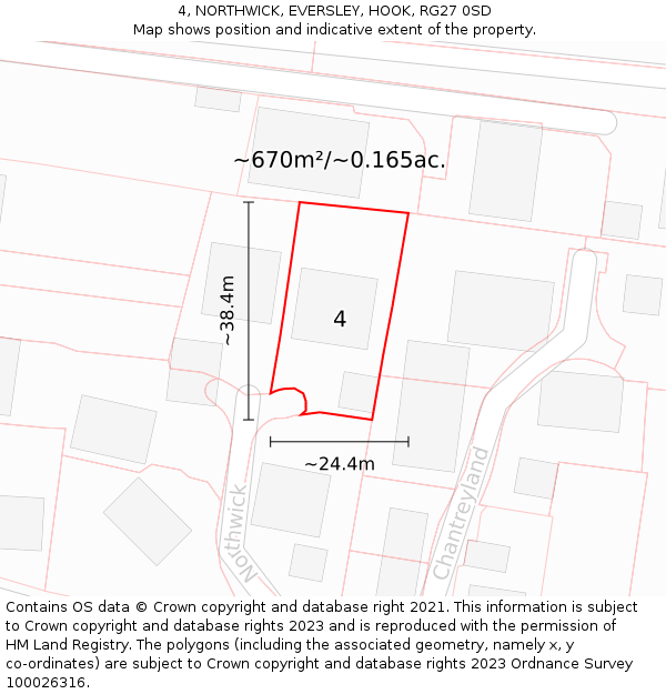 4, NORTHWICK, EVERSLEY, HOOK, RG27 0SD: Plot and title map