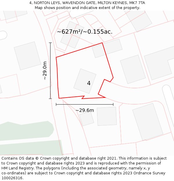 4, NORTON LEYS, WAVENDON GATE, MILTON KEYNES, MK7 7TA: Plot and title map