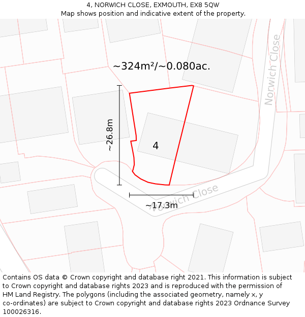 4, NORWICH CLOSE, EXMOUTH, EX8 5QW: Plot and title map