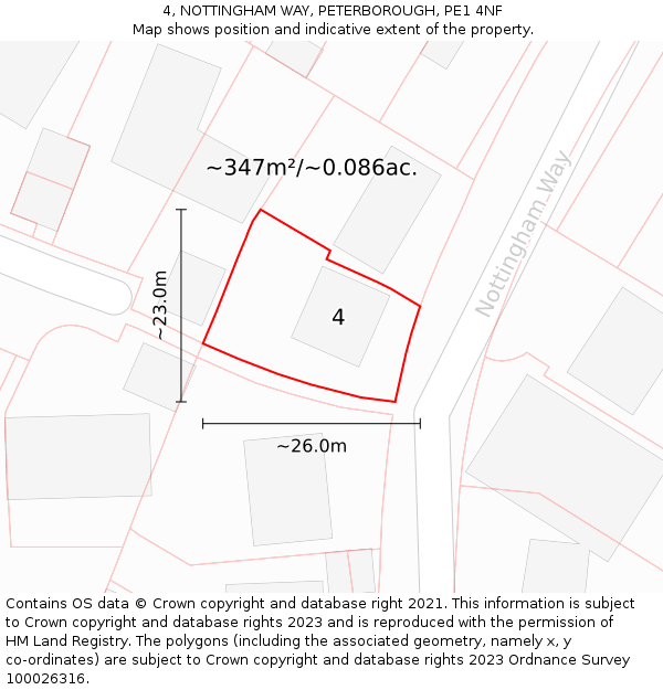 4, NOTTINGHAM WAY, PETERBOROUGH, PE1 4NF: Plot and title map