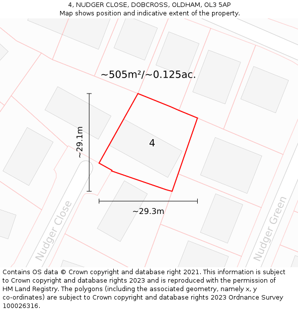 4, NUDGER CLOSE, DOBCROSS, OLDHAM, OL3 5AP: Plot and title map