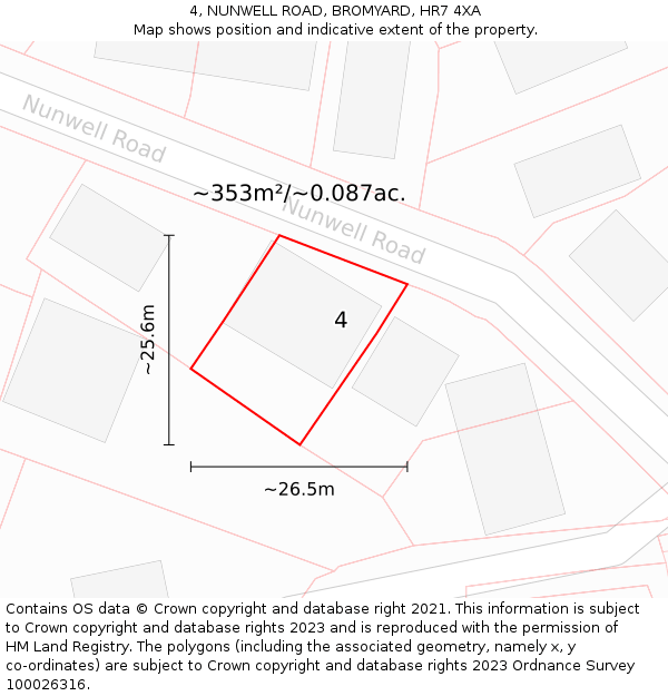 4, NUNWELL ROAD, BROMYARD, HR7 4XA: Plot and title map