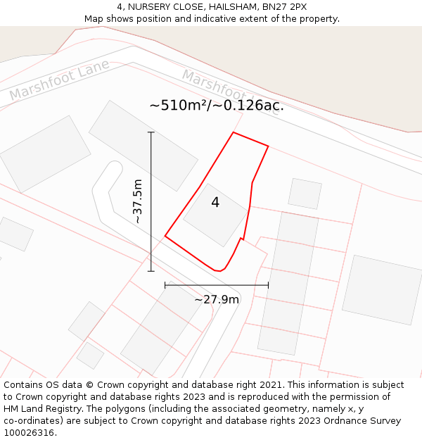 4, NURSERY CLOSE, HAILSHAM, BN27 2PX: Plot and title map