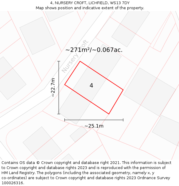 4, NURSERY CROFT, LICHFIELD, WS13 7DY: Plot and title map