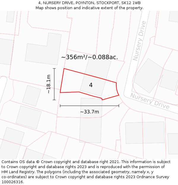 4, NURSERY DRIVE, POYNTON, STOCKPORT, SK12 1WB: Plot and title map
