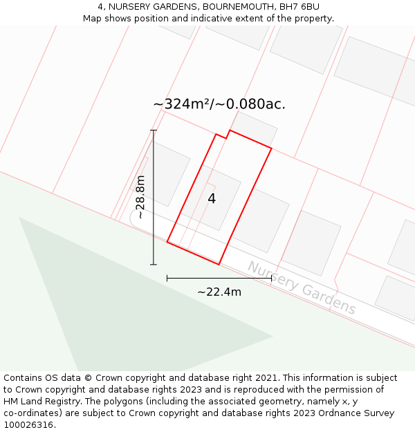 4, NURSERY GARDENS, BOURNEMOUTH, BH7 6BU: Plot and title map