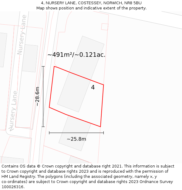 4, NURSERY LANE, COSTESSEY, NORWICH, NR8 5BU: Plot and title map