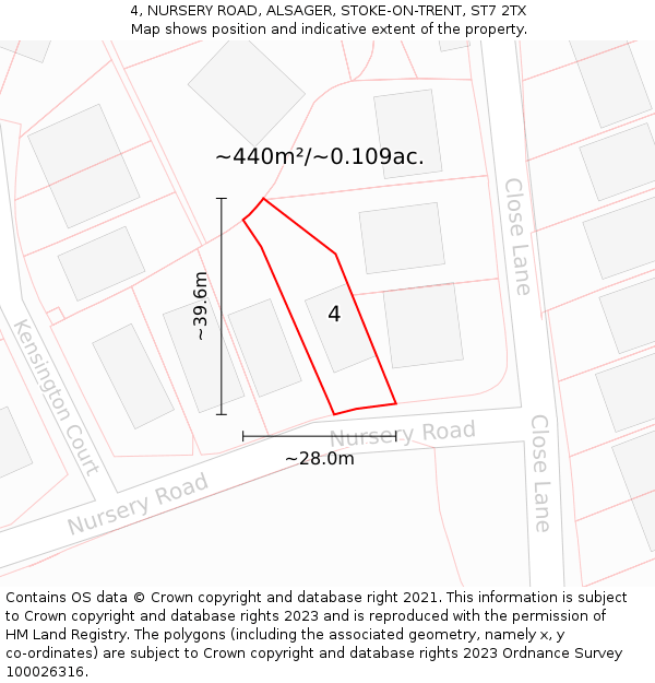 4, NURSERY ROAD, ALSAGER, STOKE-ON-TRENT, ST7 2TX: Plot and title map