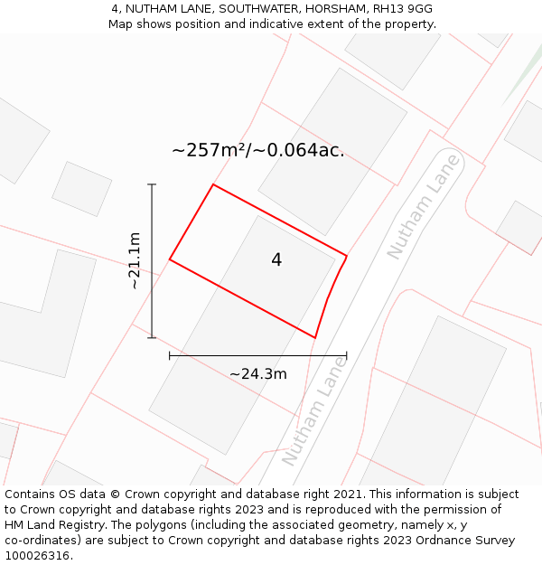 4, NUTHAM LANE, SOUTHWATER, HORSHAM, RH13 9GG: Plot and title map