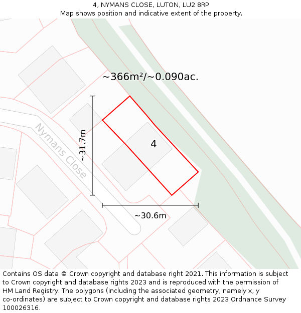4, NYMANS CLOSE, LUTON, LU2 8RP: Plot and title map