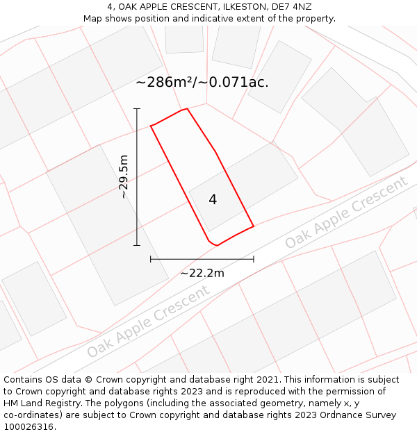 4, OAK APPLE CRESCENT, ILKESTON, DE7 4NZ: Plot and title map
