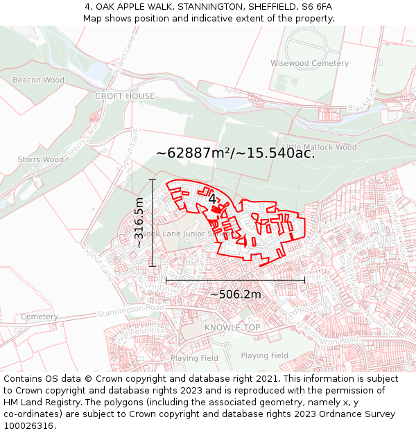 4, OAK APPLE WALK, STANNINGTON, SHEFFIELD, S6 6FA: Plot and title map