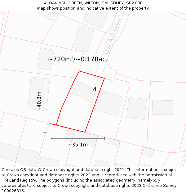 4, OAK ASH GREEN, WILTON, SALISBURY, SP2 0RR: Plot and title map