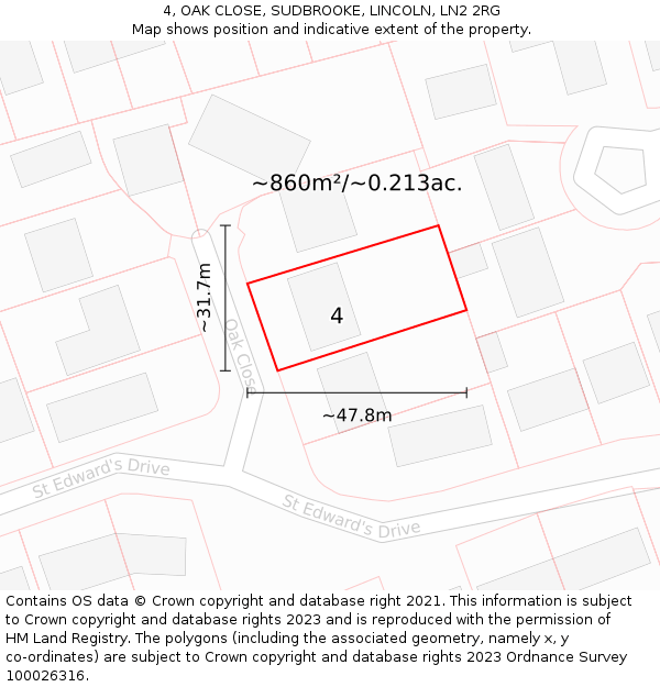 4, OAK CLOSE, SUDBROOKE, LINCOLN, LN2 2RG: Plot and title map