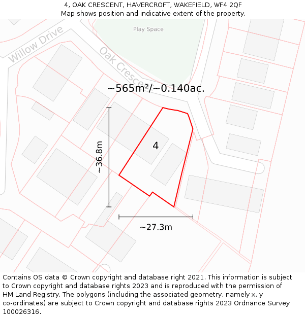 4, OAK CRESCENT, HAVERCROFT, WAKEFIELD, WF4 2QF: Plot and title map
