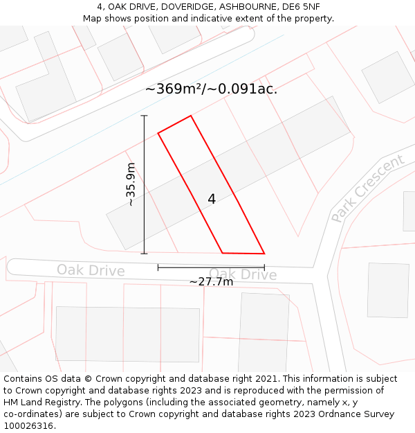 4, OAK DRIVE, DOVERIDGE, ASHBOURNE, DE6 5NF: Plot and title map