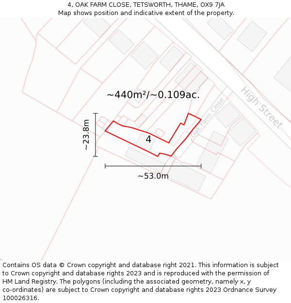4, OAK FARM CLOSE, TETSWORTH, THAME, OX9 7JA: Plot and title map