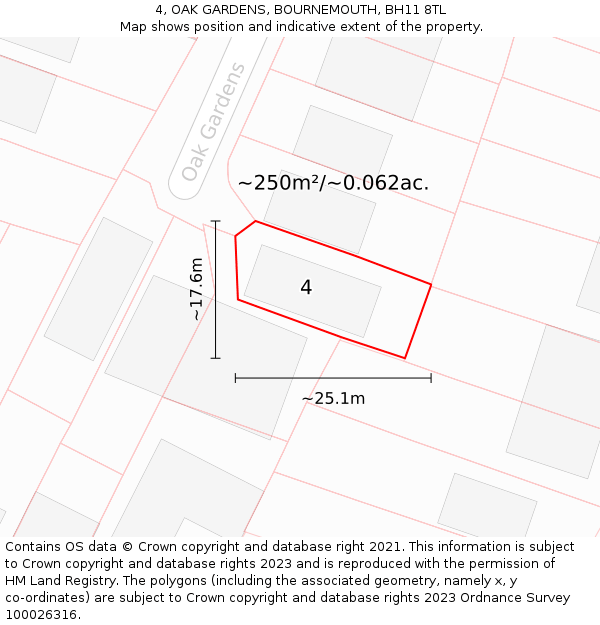 4, OAK GARDENS, BOURNEMOUTH, BH11 8TL: Plot and title map