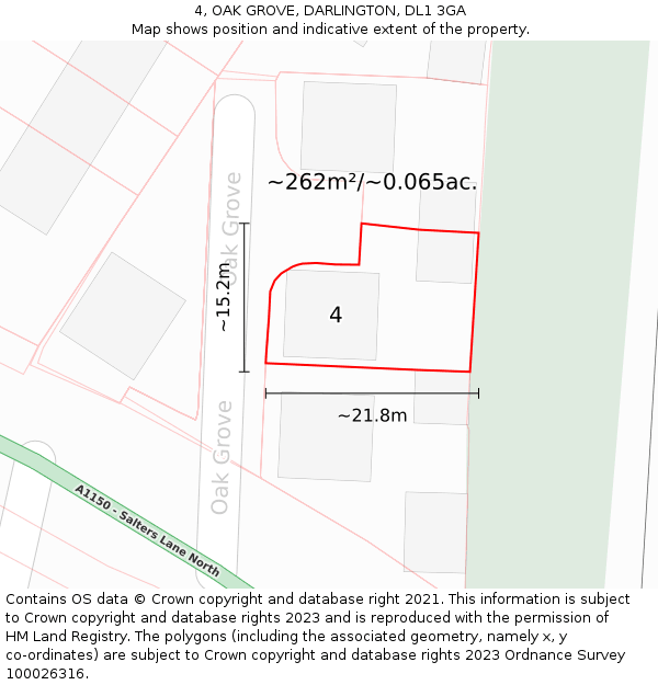 4, OAK GROVE, DARLINGTON, DL1 3GA: Plot and title map