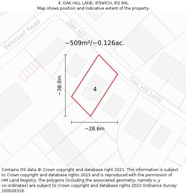 4, OAK HILL LANE, IPSWICH, IP2 9AL: Plot and title map