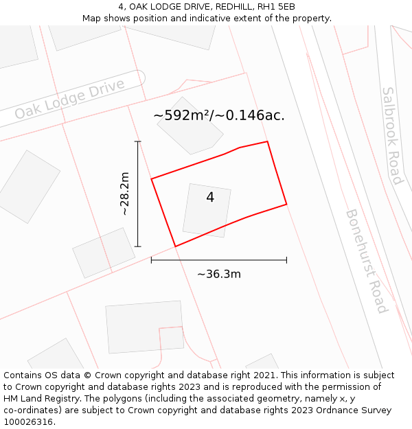 4, OAK LODGE DRIVE, REDHILL, RH1 5EB: Plot and title map