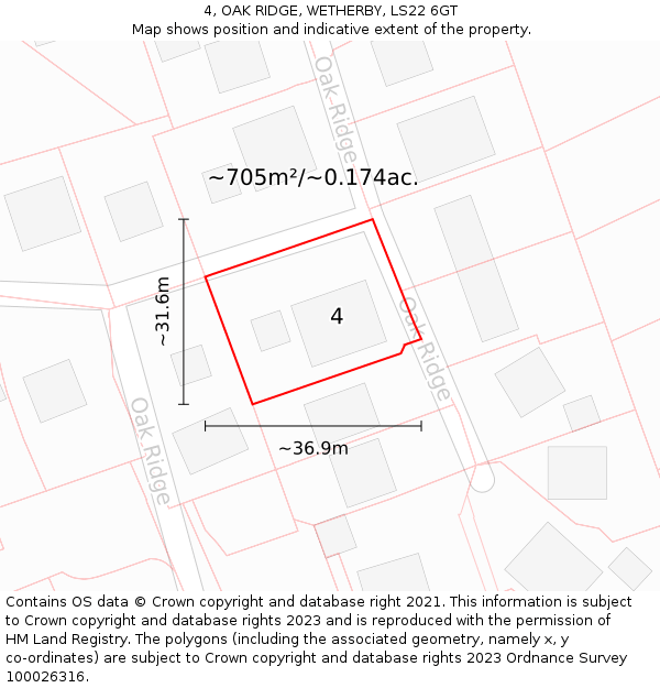4, OAK RIDGE, WETHERBY, LS22 6GT: Plot and title map