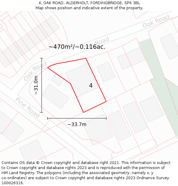 4, OAK ROAD, ALDERHOLT, FORDINGBRIDGE, SP6 3BL: Plot and title map