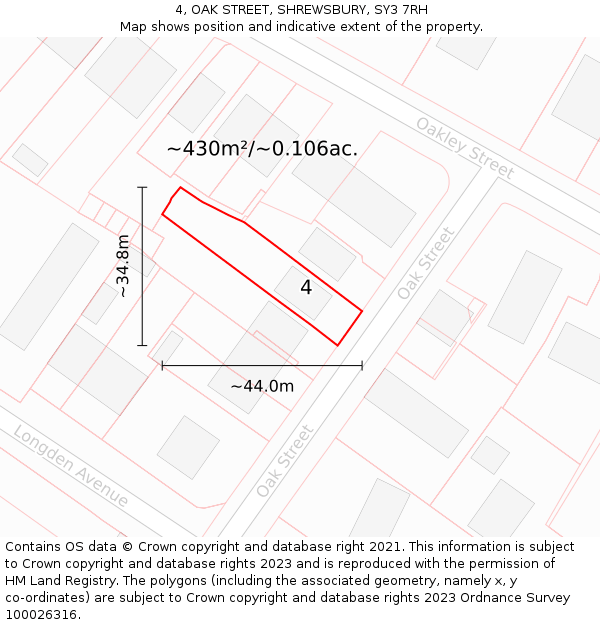 4, OAK STREET, SHREWSBURY, SY3 7RH: Plot and title map