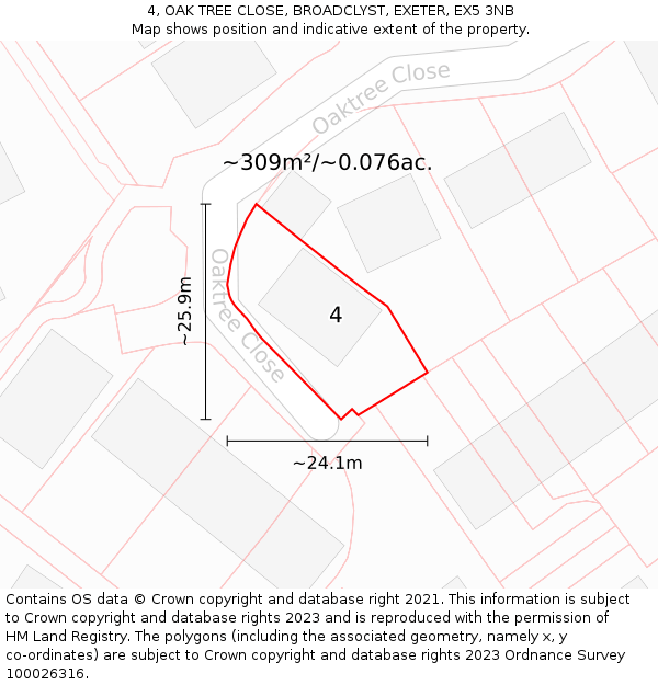4, OAK TREE CLOSE, BROADCLYST, EXETER, EX5 3NB: Plot and title map