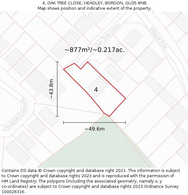 4, OAK TREE CLOSE, HEADLEY, BORDON, GU35 8NB: Plot and title map