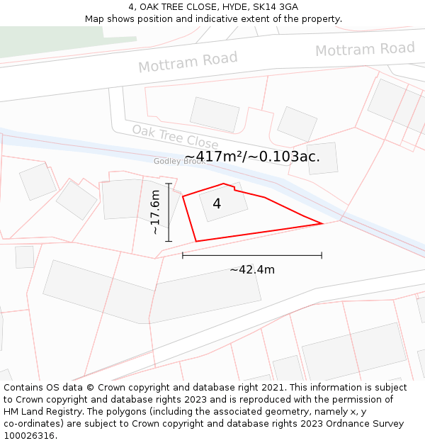 4, OAK TREE CLOSE, HYDE, SK14 3GA: Plot and title map