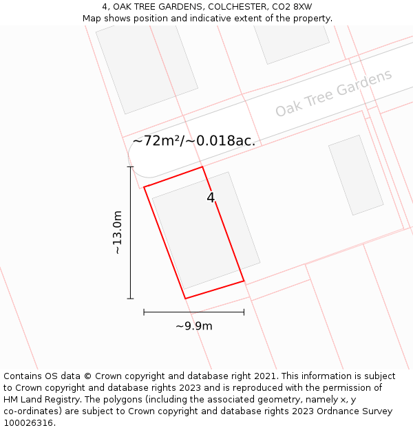 4, OAK TREE GARDENS, COLCHESTER, CO2 8XW: Plot and title map