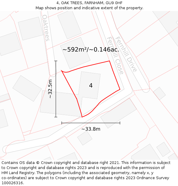 4, OAK TREES, FARNHAM, GU9 0HF: Plot and title map
