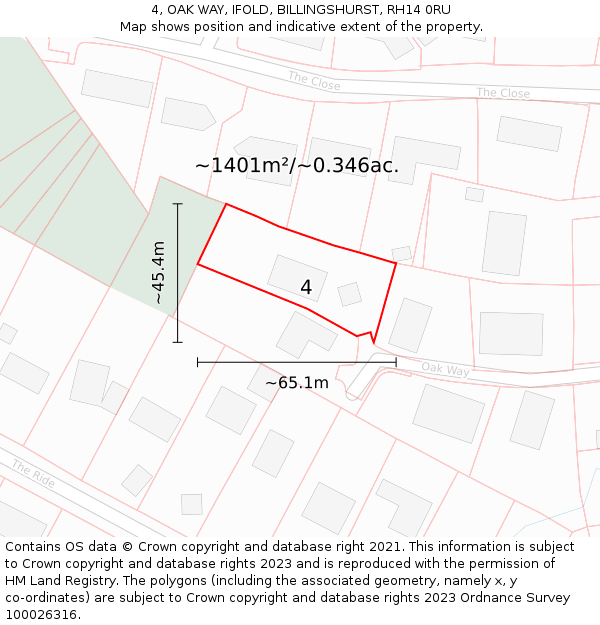 4, OAK WAY, IFOLD, BILLINGSHURST, RH14 0RU: Plot and title map